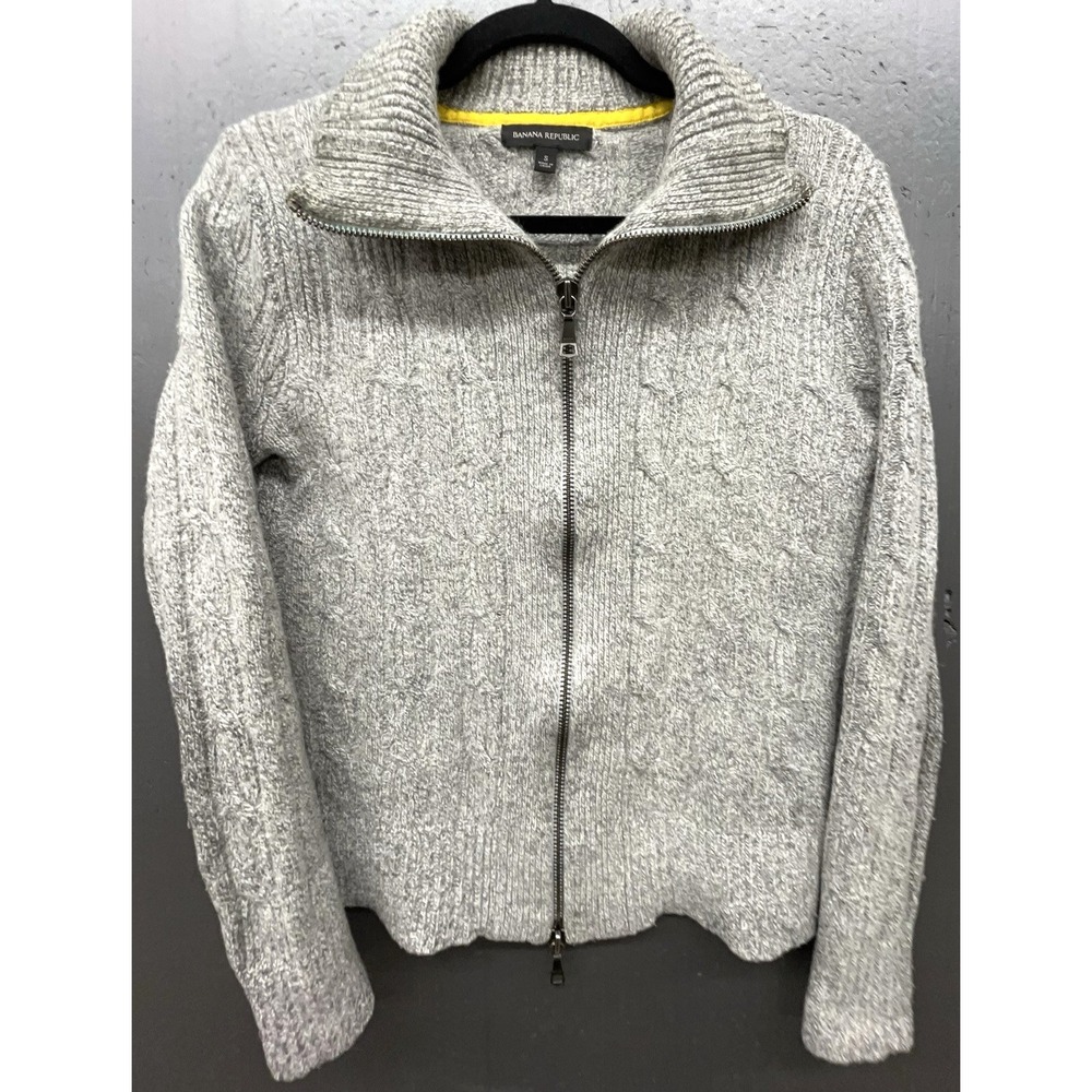 J Crew Sweater Women S Gray Extra Fine Merino Wool Blend Cable Knit Zip Cardigan